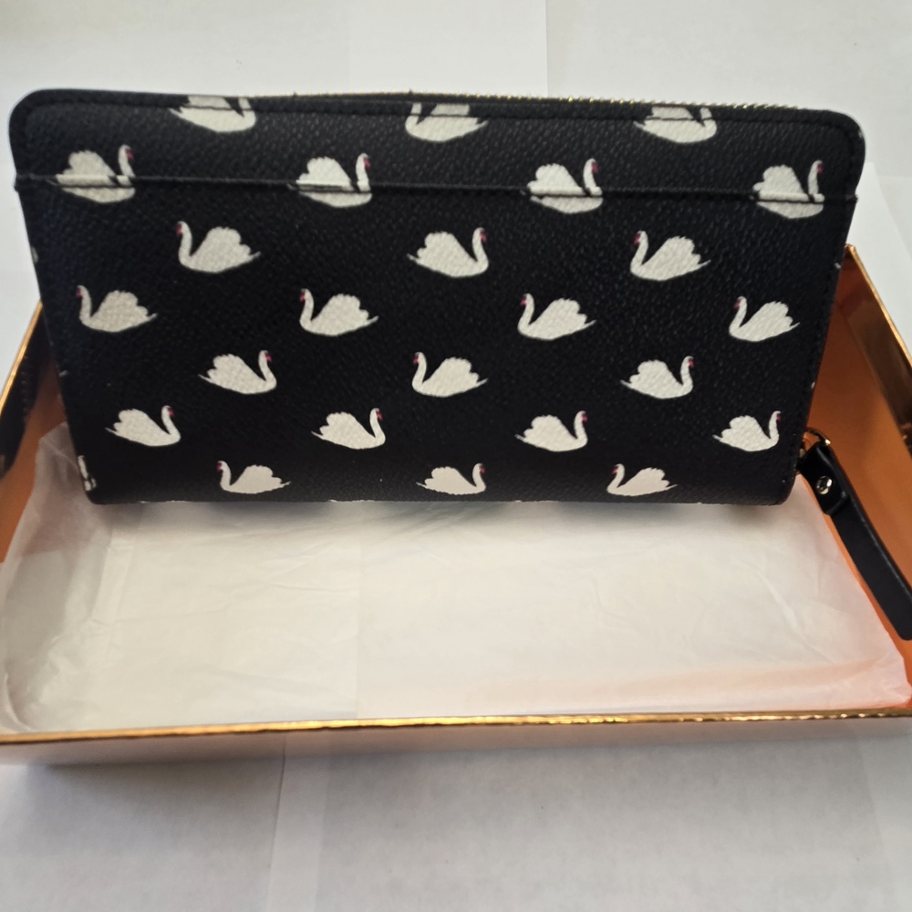 Kate Spade Bifold Black And White Swan Design Wallet - Picture 11 of 12